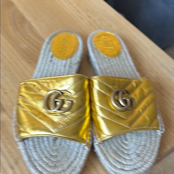 Gucci Gold Slide Sandals - Picture 5 of 9